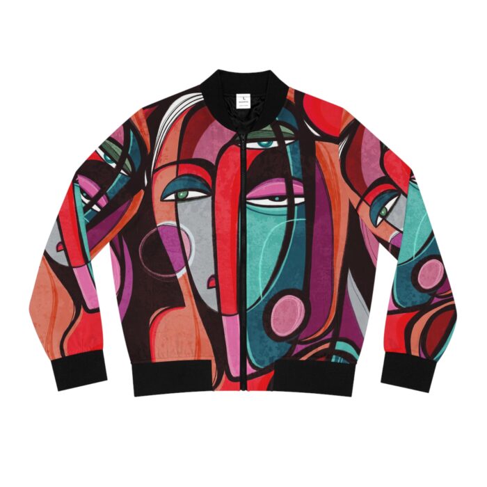 Abstract Face Women's Bomber Jacket - Chic Street Style for Everyday Wear - Image 2