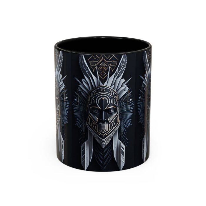 Tribal Warrior Accent Mug - Unique Coffee Cup for Art Lovers, Gift for Him/Her, Boho Home Decor, Black and White Art - Image 2