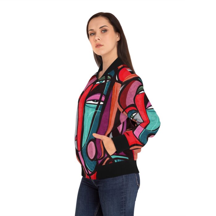 Abstract Face Women's Bomber Jacket - Chic Street Style for Everyday Wear - Image 5