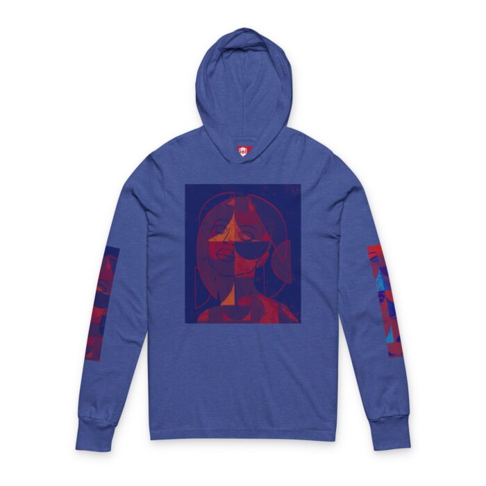 Artistic Unisex Hooded Long Sleeve Tee, Trendy Graphic Hoodie, Casual Streetwear, Unique Artwear, Perfect Gift for Art Lovers - (Blue And Grey)