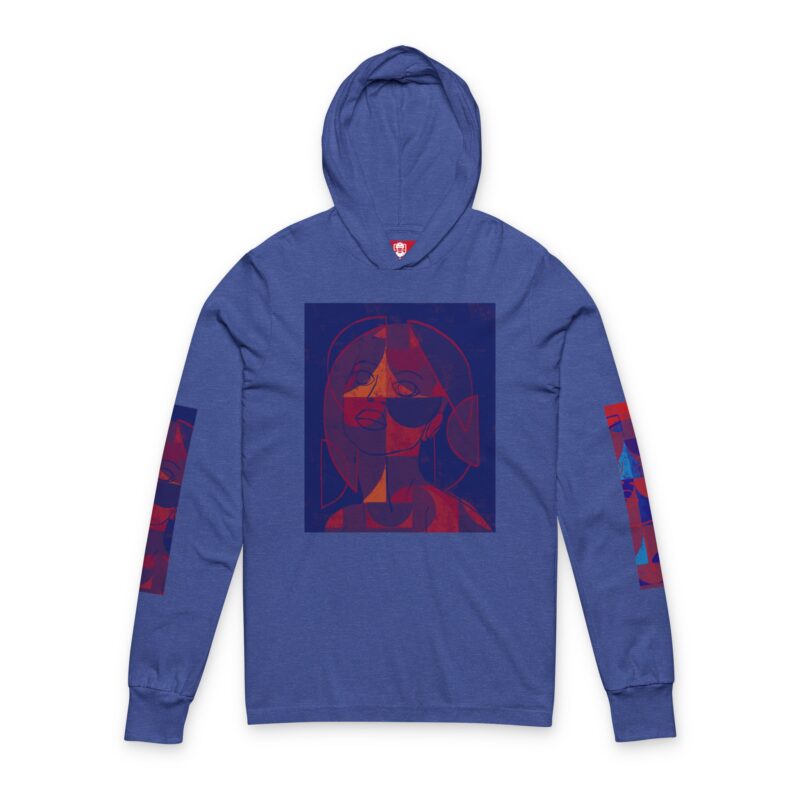Artistic Unisex Hooded Long Sleeve Tee, Trendy Graphic Hoodie, Casual Streetwear, Unique Artwear, Perfect Gift for Art Lovers - (Blue And Grey)