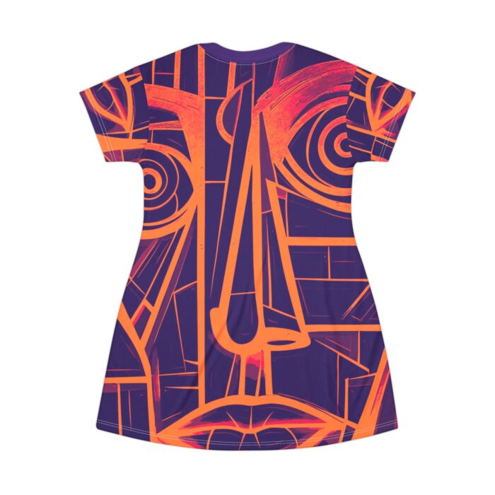 Vibrant Abstract T-Shirt Dress - Artistic Face Design - Image 4