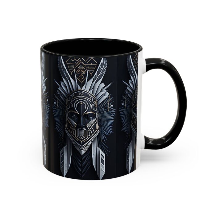 Tribal Warrior Accent Mug - Unique Coffee Cup for Art Lovers, Gift for Him/Her, Boho Home Decor, Black and White Art - Image 3
