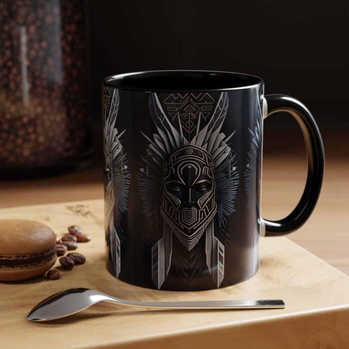 Tribal Warrior Accent Mug - Unique Coffee Cup for Art Lovers, Gift for Him/Her, Boho Home Decor, Black and White Art