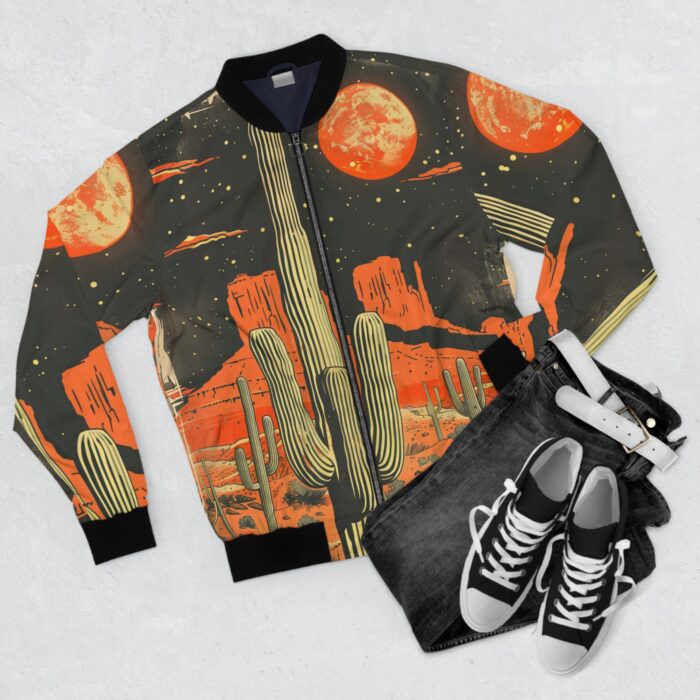 Men's Cactus Graphic Bomber Jacket - Retro Desert Vibes - Image 4