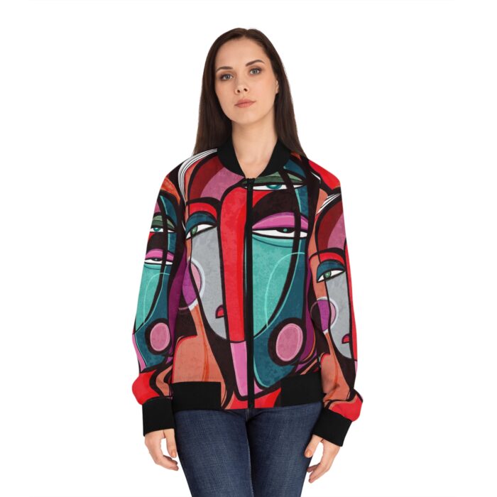 Abstract Face Women's Bomber Jacket - Chic Street Style for Everyday Wear