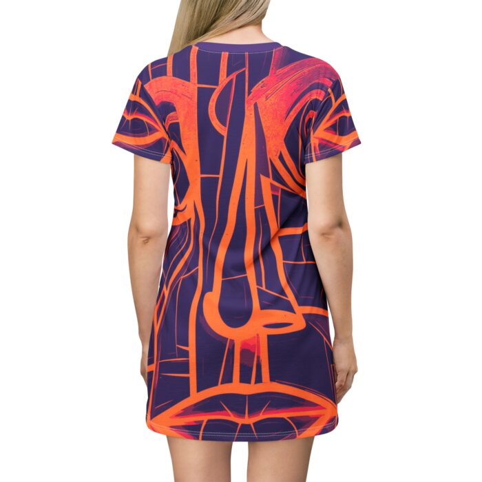 Vibrant Abstract T-Shirt Dress - Artistic Face Design - Image 3