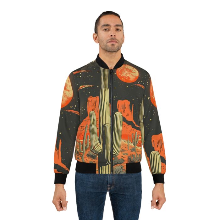 Men's Cactus Graphic Bomber Jacket - Retro Desert Vibes