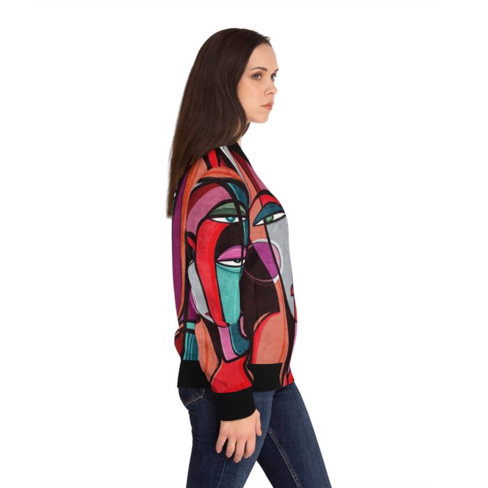 Abstract Face Women's Bomber Jacket - Chic Street Style for Everyday Wear - Image 6