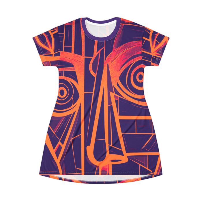 Vibrant Abstract T-Shirt Dress - Artistic Face Design - Image 2