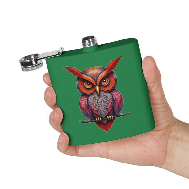 Vibrant Owl Flask, Unique Gift for Hikers, Nature Lovers, Adventure Enthusiasts, Camping Accessory, Personalized Gift Idea