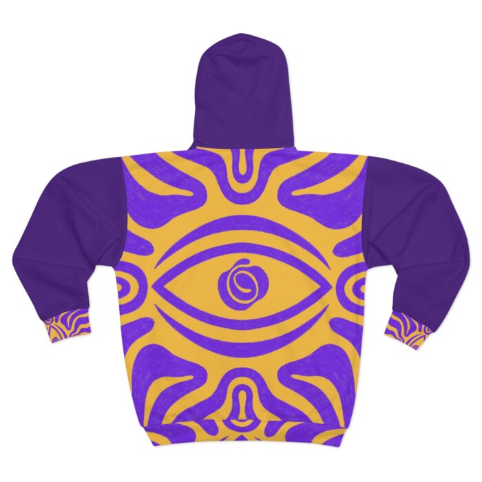 Spiritual Eye Unisex Zip Hoodie – Vibrant Purple & Gold Design - Image 3