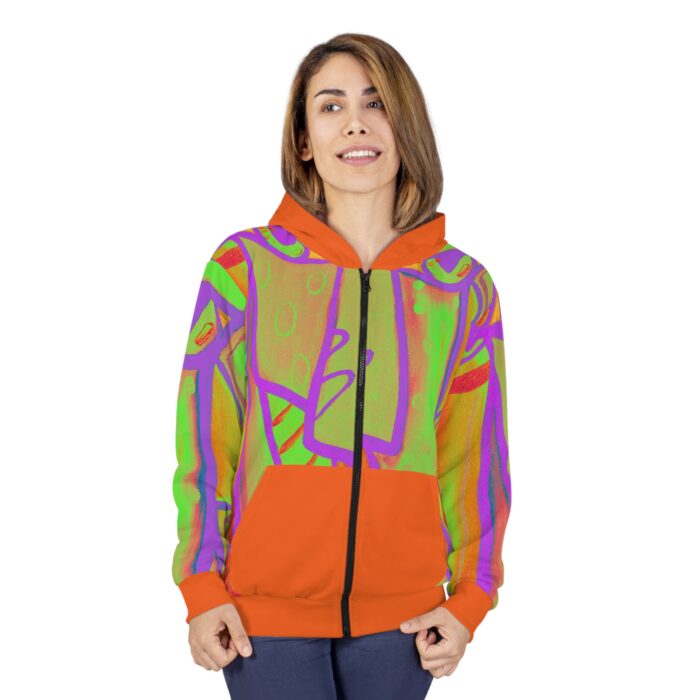 Colorful Artistic Unisex Zip Hoodie - Vibrant Abstract Design - Image 5