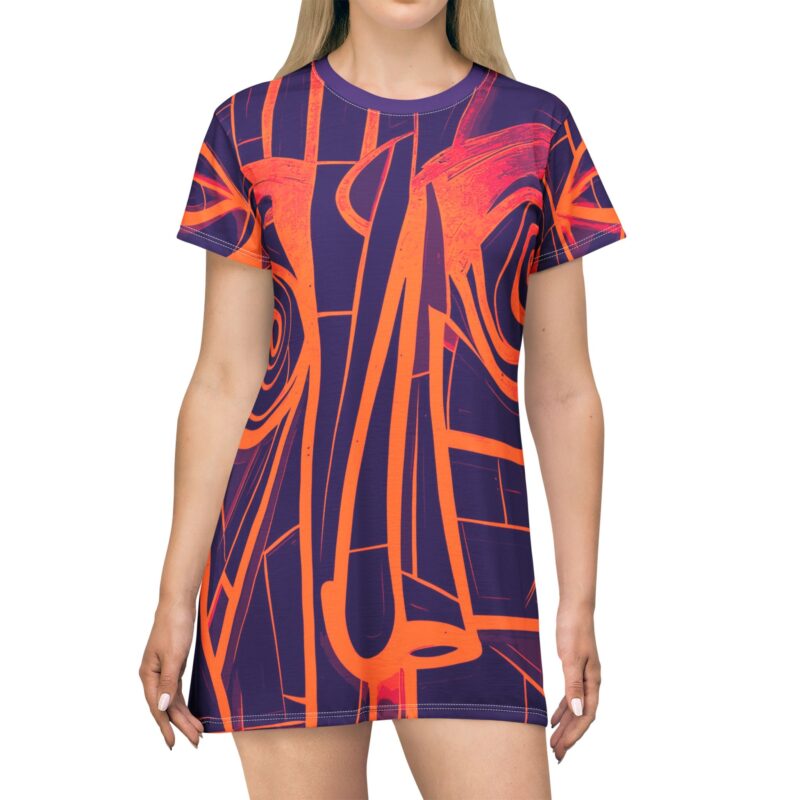 Vibrant Abstract T-Shirt Dress - Artistic Face Design