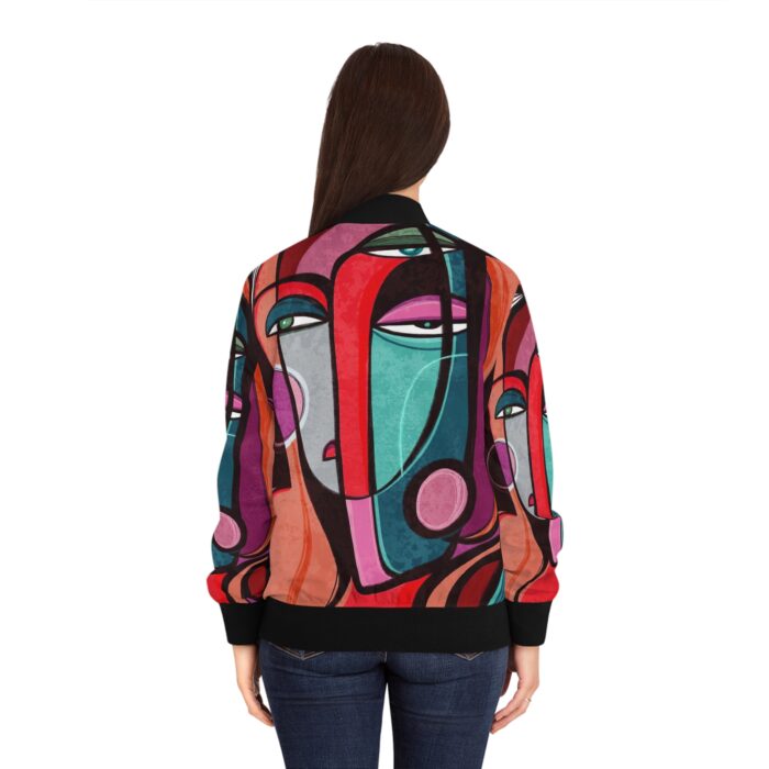 Abstract Face Women's Bomber Jacket - Chic Street Style for Everyday Wear - Image 4