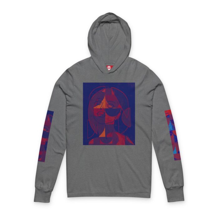 Artistic Unisex Hooded Long Sleeve Tee, Trendy Graphic Hoodie, Casual Streetwear, Unique Artwear, Perfect Gift for Art Lovers - (Blue And Grey) - Image 3