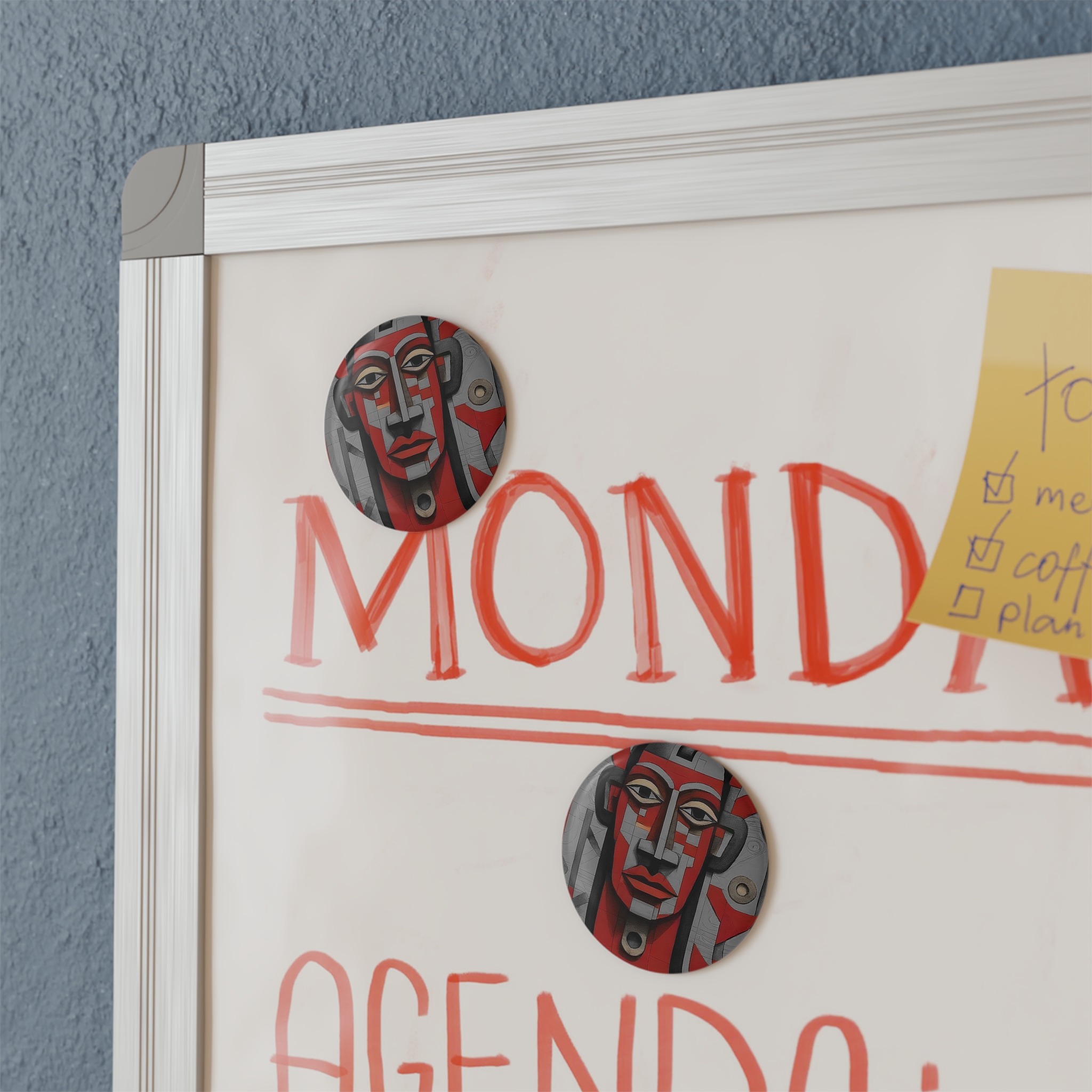 Red Geometric Face Button Magnet — Round Decorative Fridge Magnet - Image 4