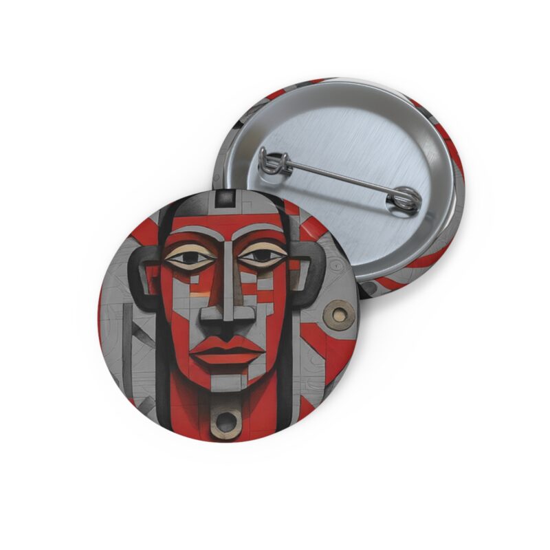 Abstract Red Face Art Pin Button — Retro Geometric Face Badge