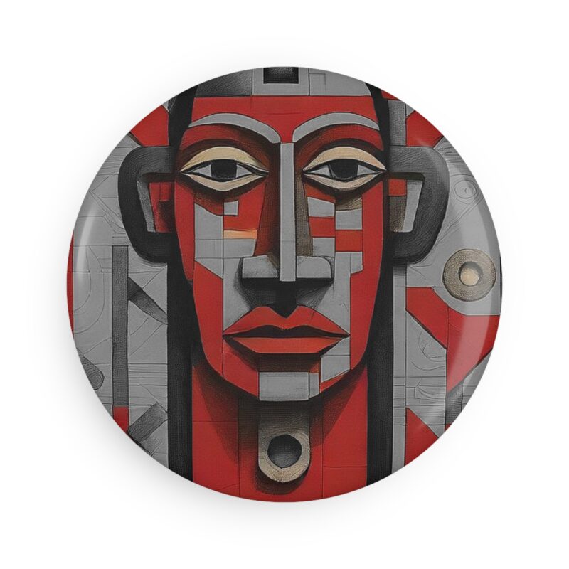 Red Geometric Face Button Magnet — Round Decorative Fridge Magnet